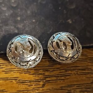 Vintage Silvertone Egyptian Revival Pharoah Clip Earrings
